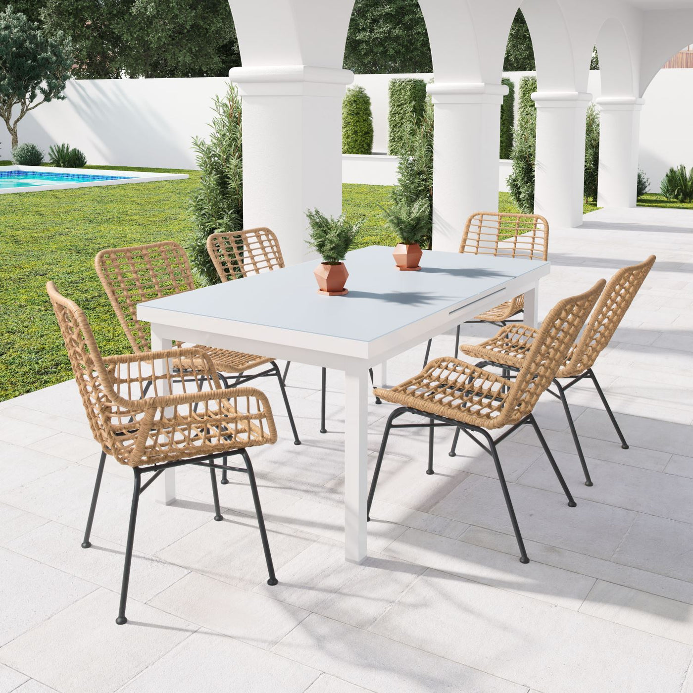 Erwood Outdoor Dining Arm Chair - Natural/Black - Set of 2