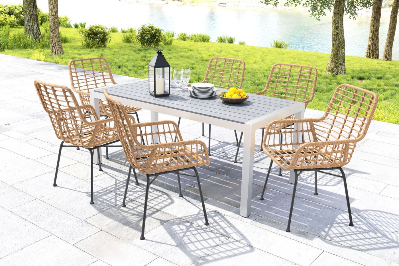 Erwood Outdoor Dining Arm Chair - Natural/Black - Set of 2