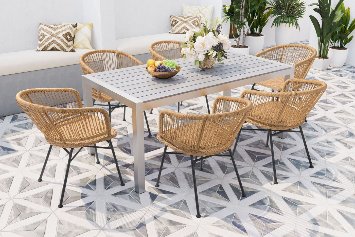 Wellwyn Outdoor Dining Arm Chair - Natural/Black - Set of 2