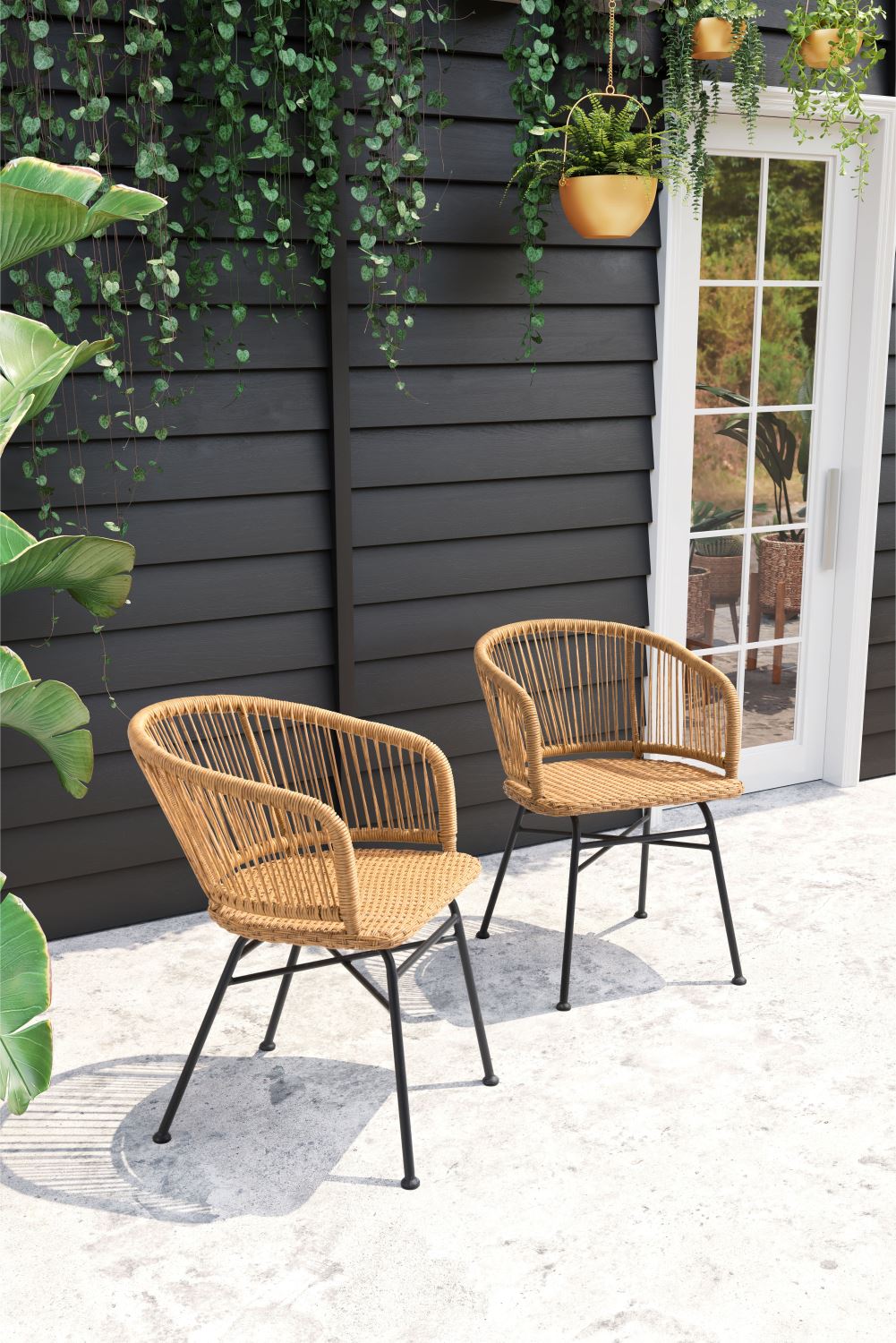 Wellwyn Outdoor Dining Arm Chair - Natural/Black - Set of 2