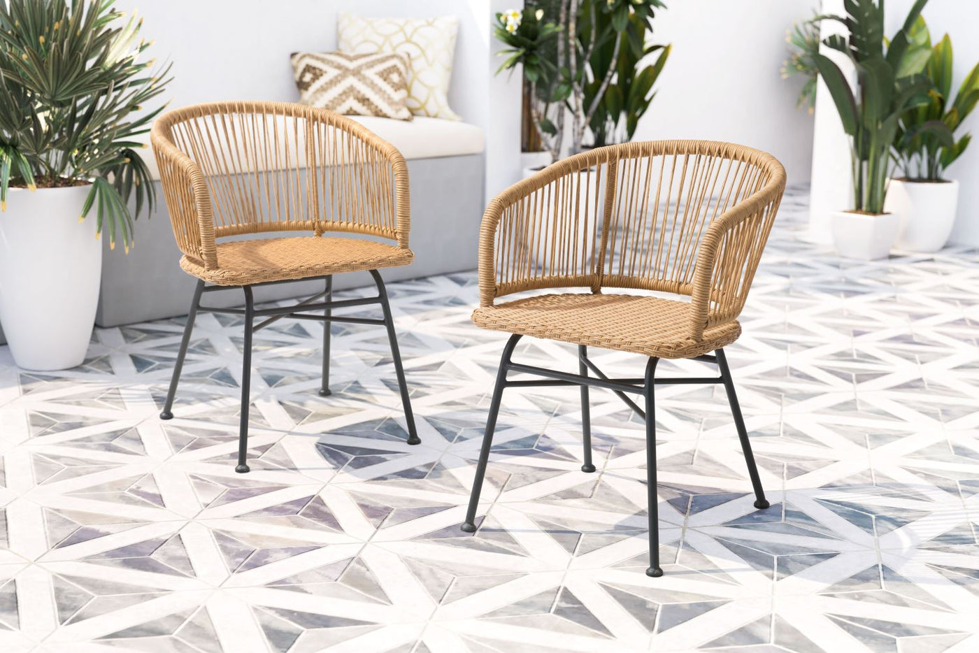 Wellwyn Outdoor Dining Arm Chair - Natural/Black - Set of 2