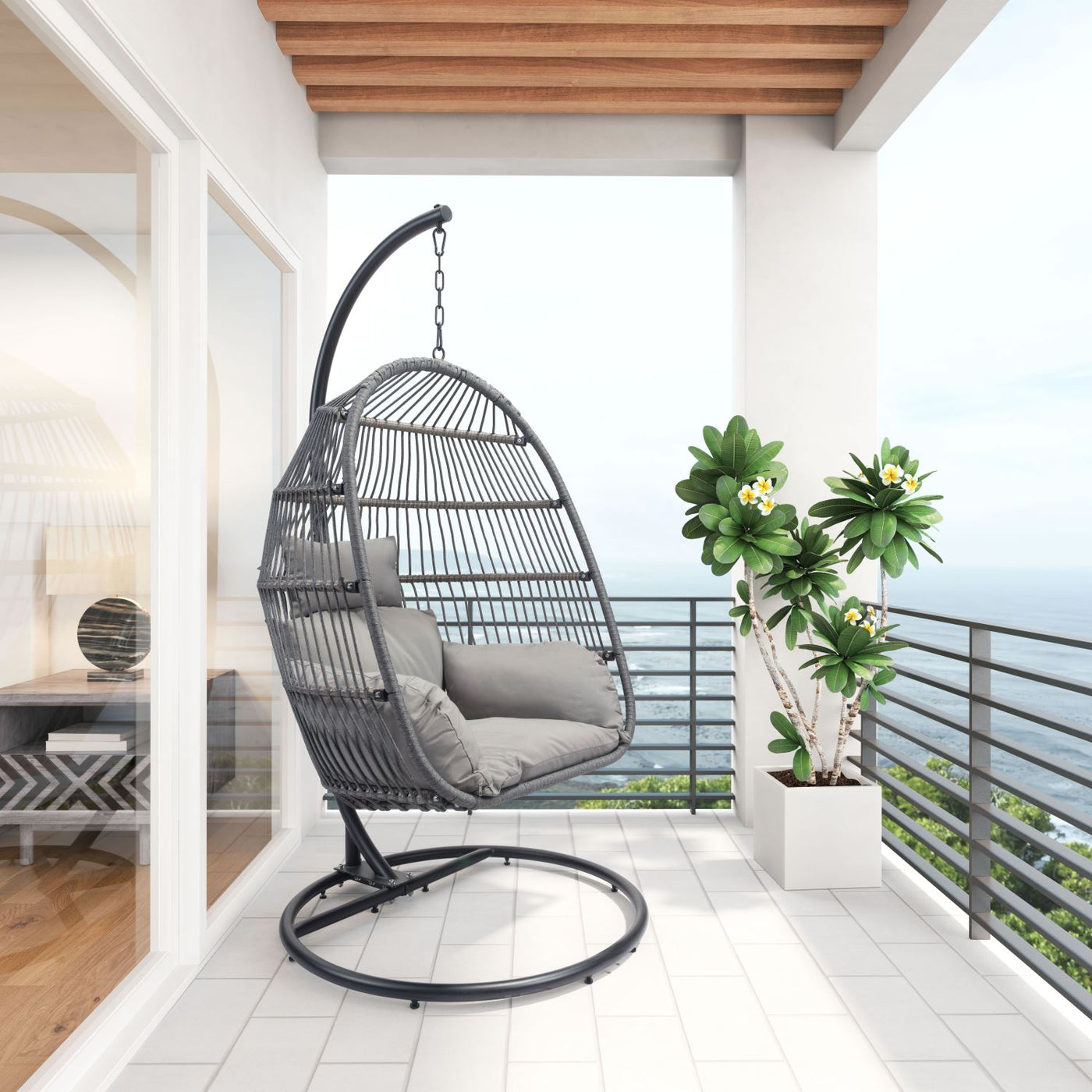 Belbutte Outdoor Hanging Chair - Grey/Black