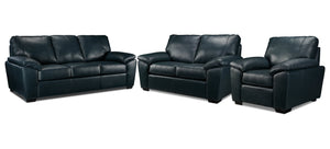Gaetano Leather Sofa, Loveseat and Chair - Havana Atlantic Blue