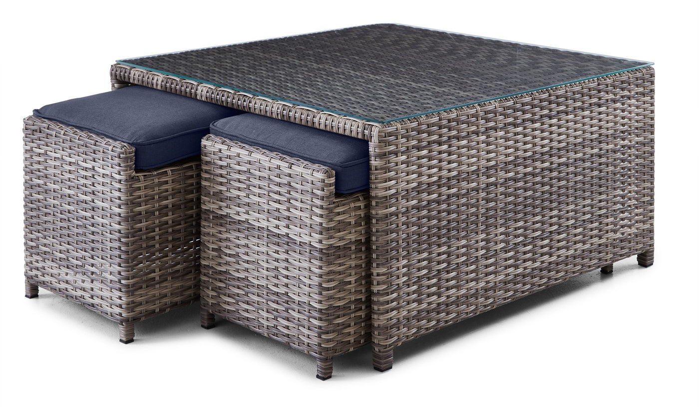 Melville Two- Outdoor Coffee Table with 2 Ottoman- Navy