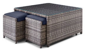 Melville Two - Table de centre de jardin avec 2 tabourets - marine