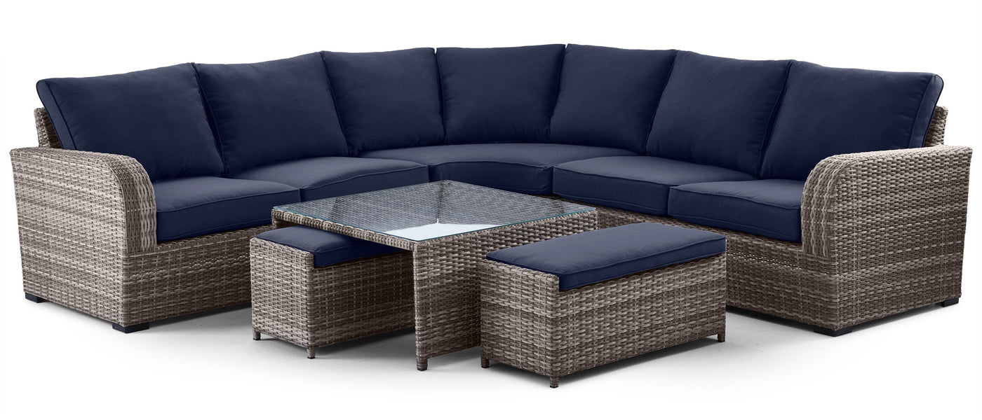 Melville Two- Outdoor Coffee Table with 2 Ottoman- Navy