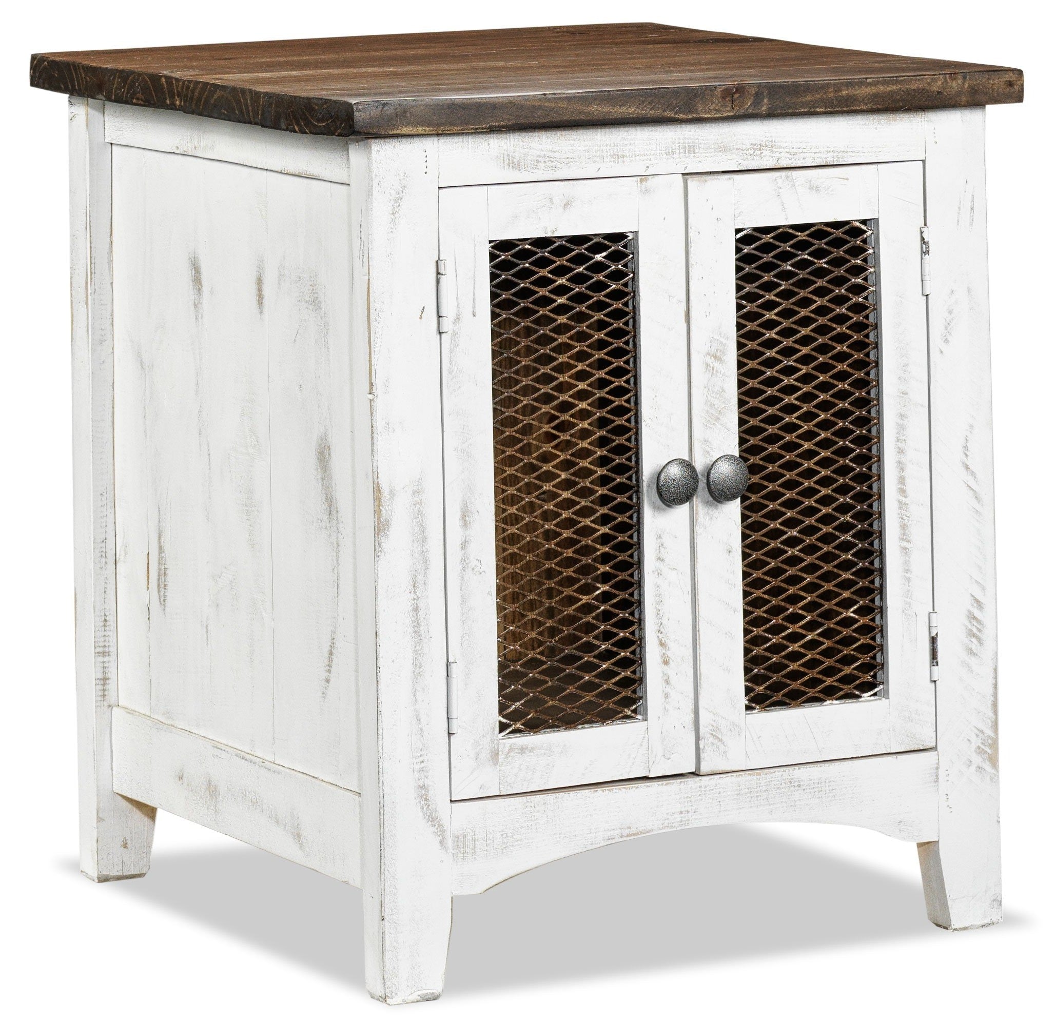 Pueblo End Table - Weathered White