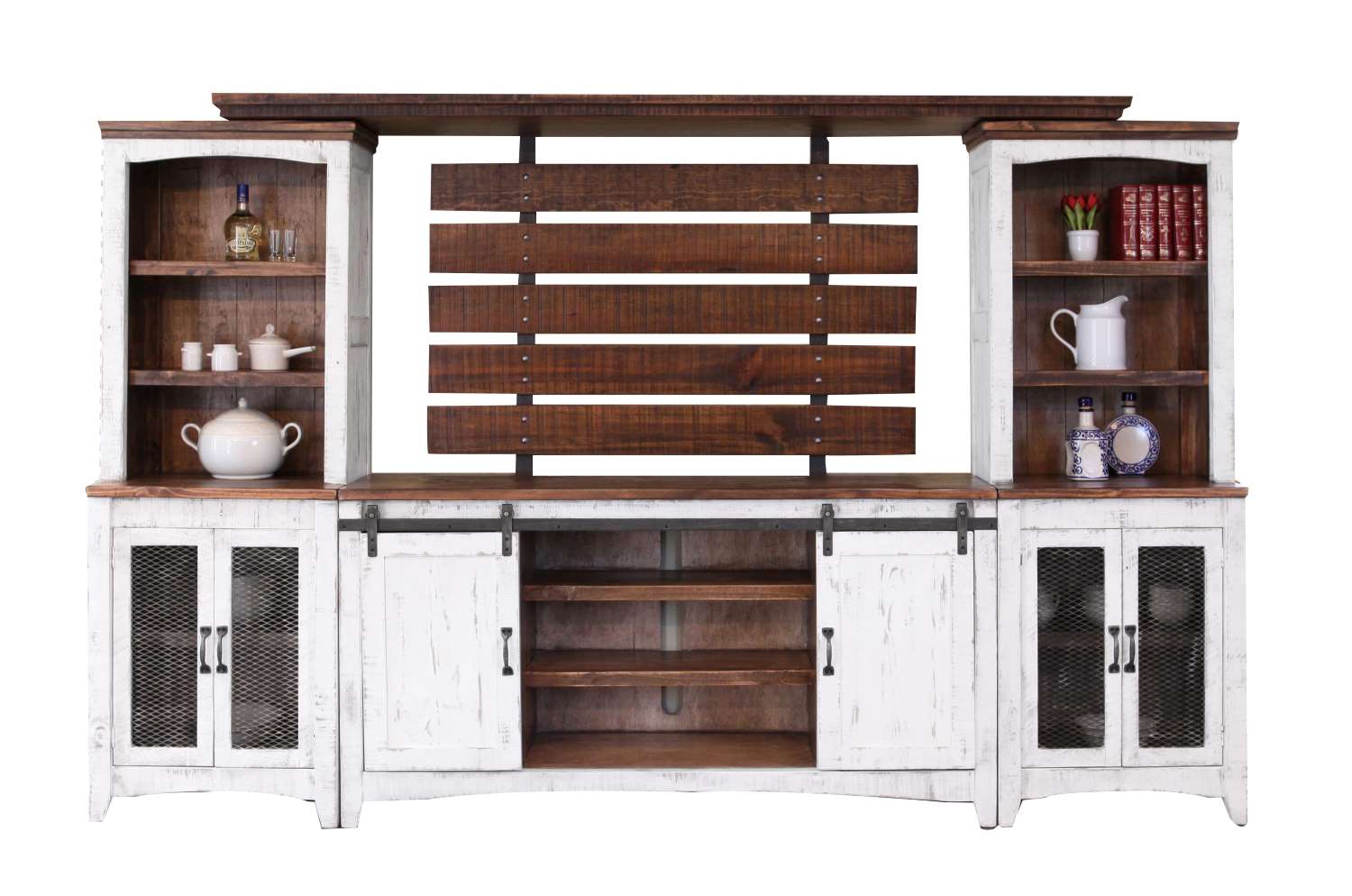 Pueblo 4-Piece Entertainment Wall Unit - Weathered White