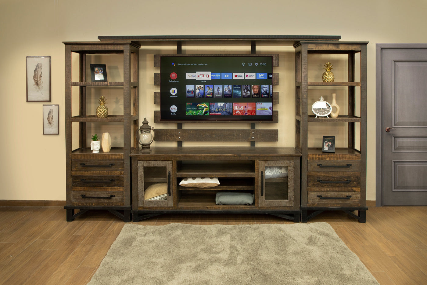 Baron 4-Piece Entertainment Wall Unit - Barnwood