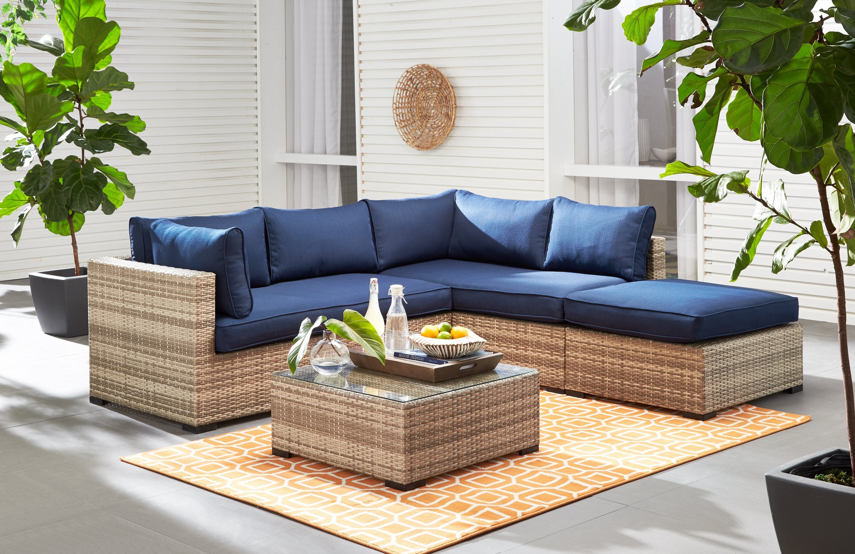 Caribe 2-Piece Outdoor Sectional and Ottoman - Navy