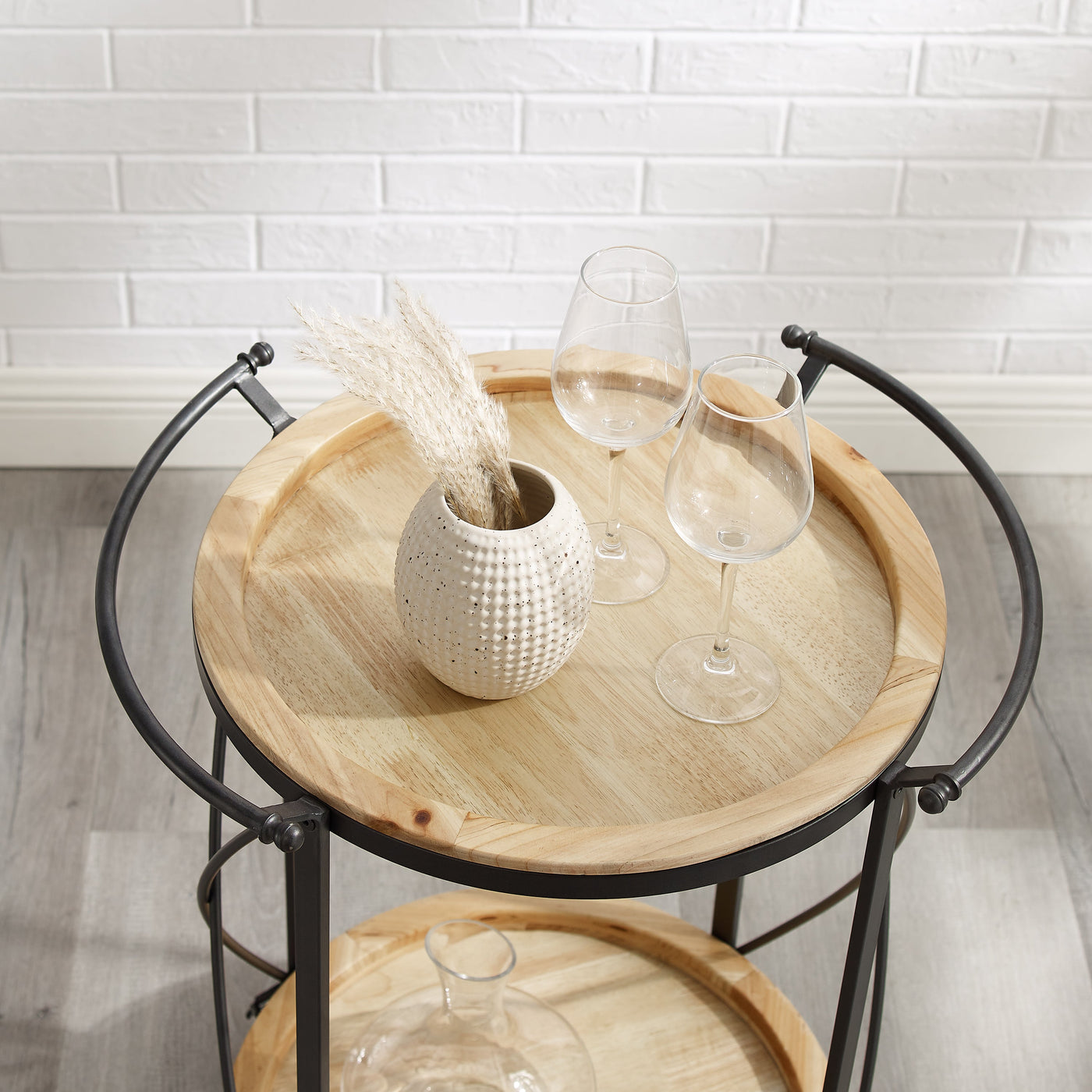 Ollie Round Bar Cart - Brown