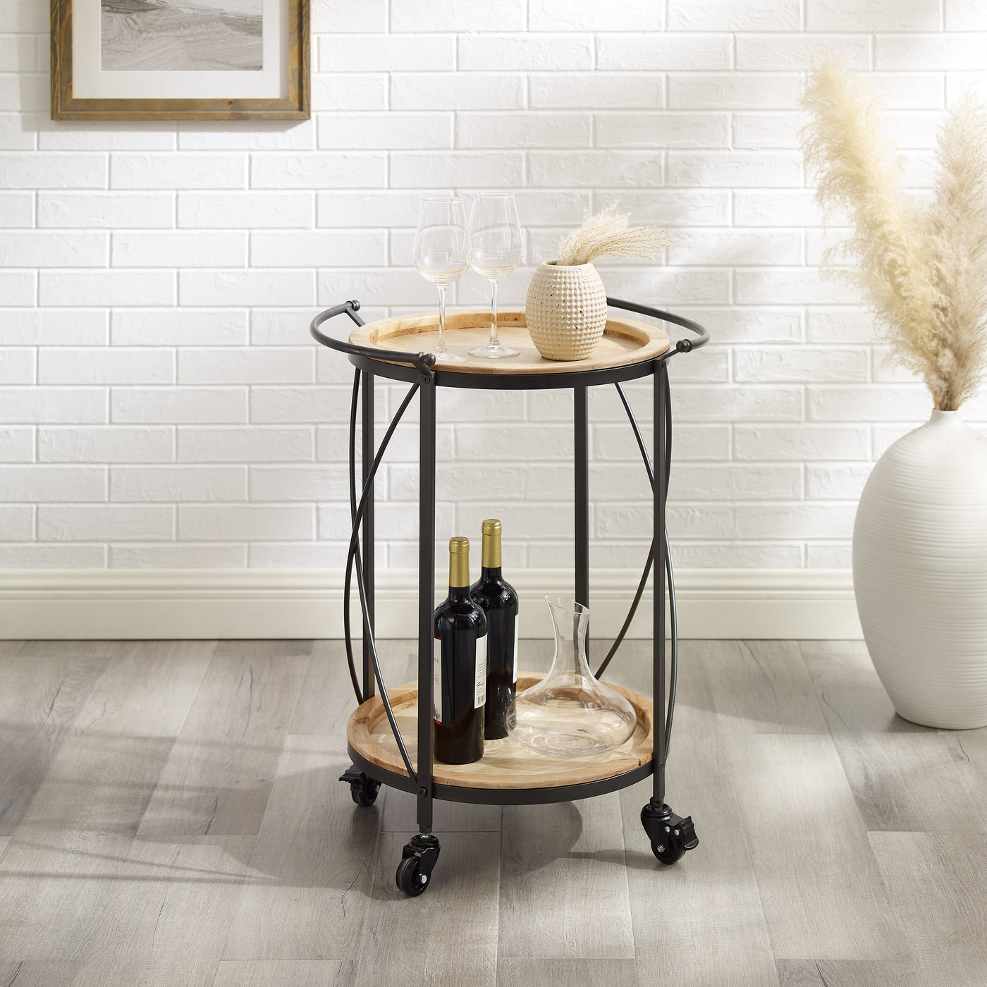 Ollie Round Bar Cart - Brown