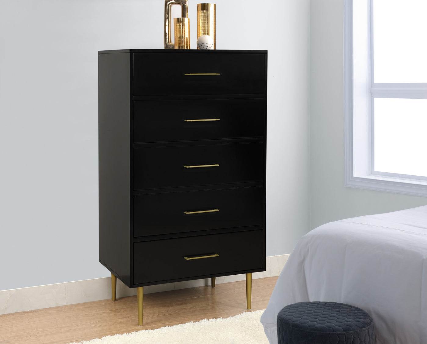 Valerie Glam 5 Drawer Chest - Black