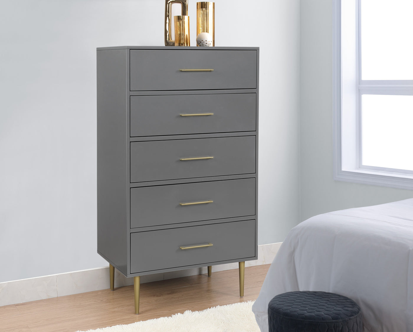 Valerie Glam 5 Drawer Chest - Dark Grey
