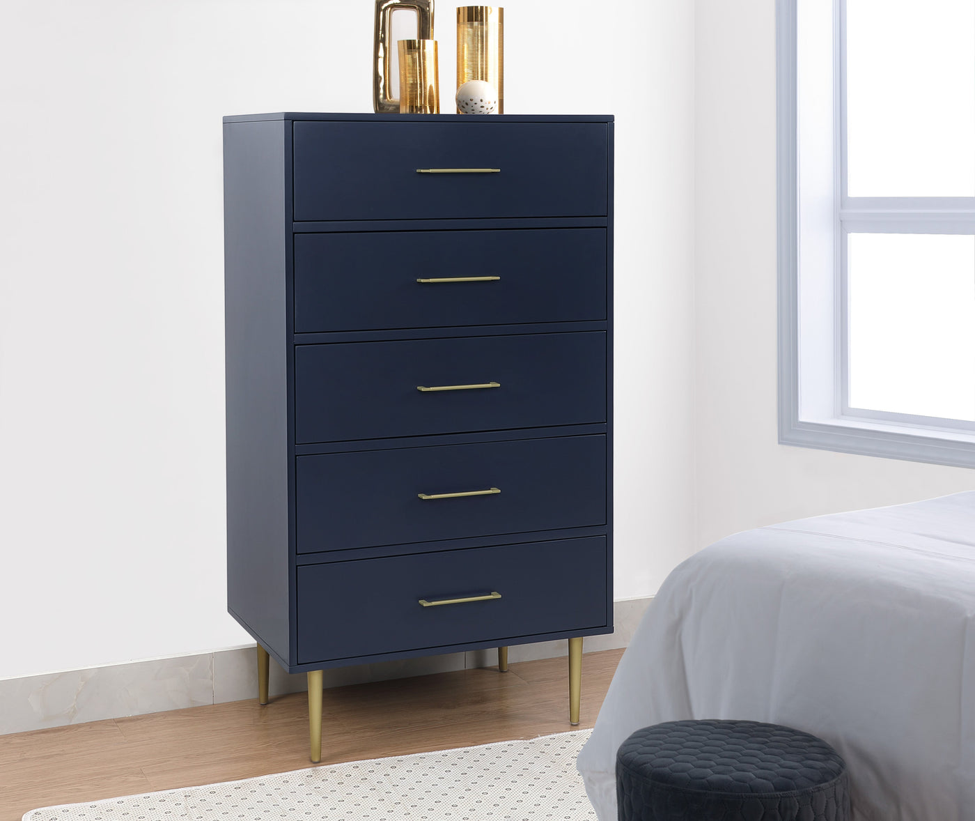 Valerie Glam 5 Drawer Chest - Navy