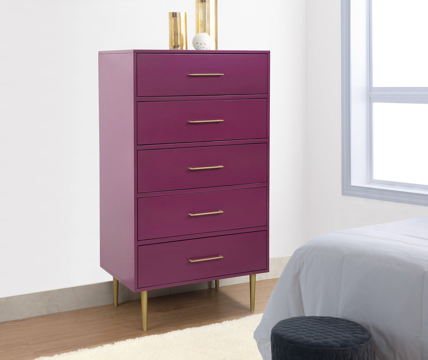 Valerie Glam 5 Drawer Chest - Raspberry