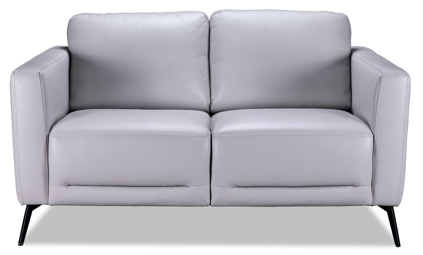 Aston Leather Loveseat - Light Grey