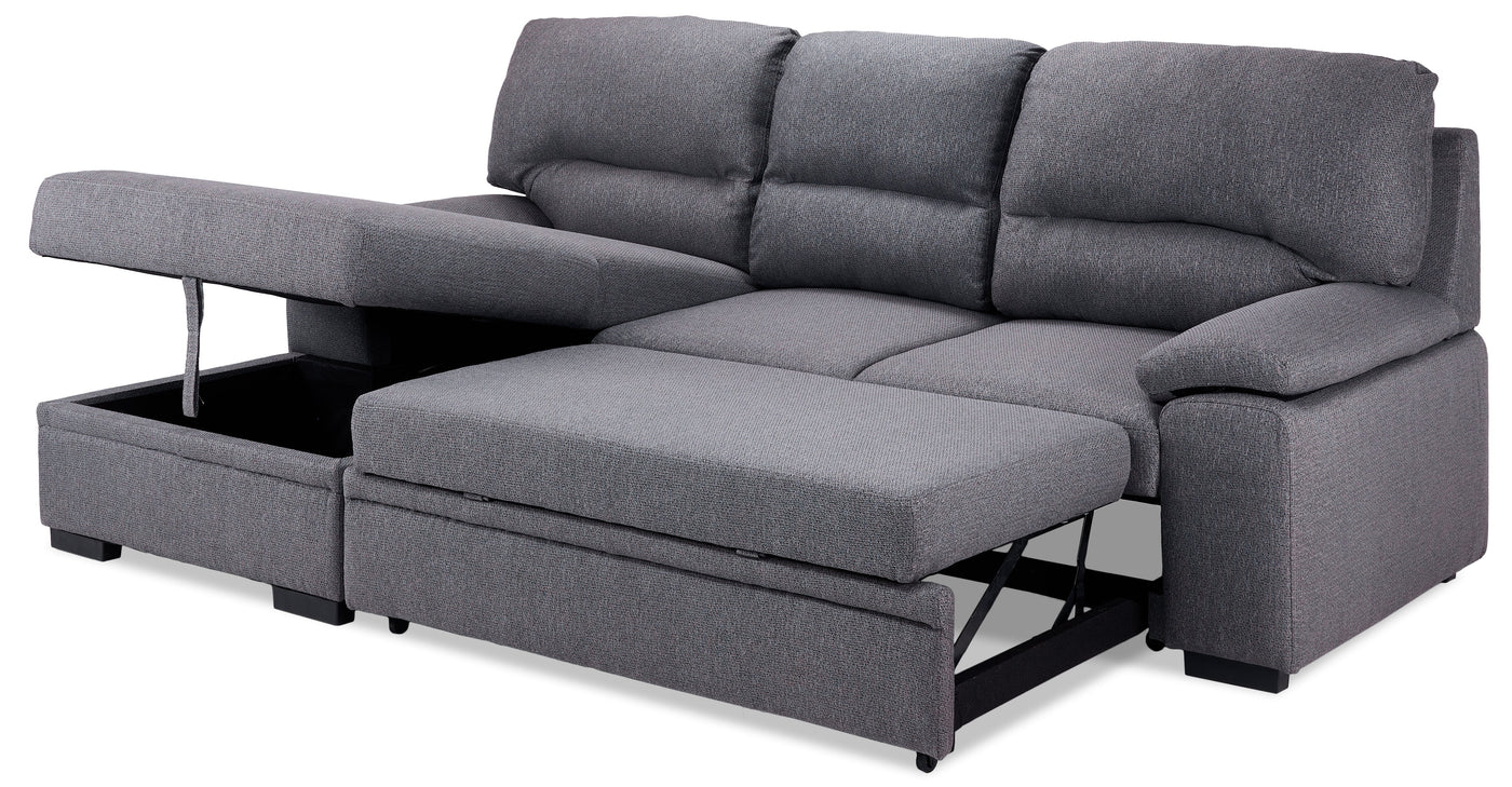 Camille Pop-Up Sofa Bed with Left-Facing Chaise- Grey, Charcoal