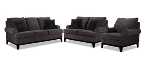 Crizia Sofa, Loveseat and Chair Set - Dark Grey