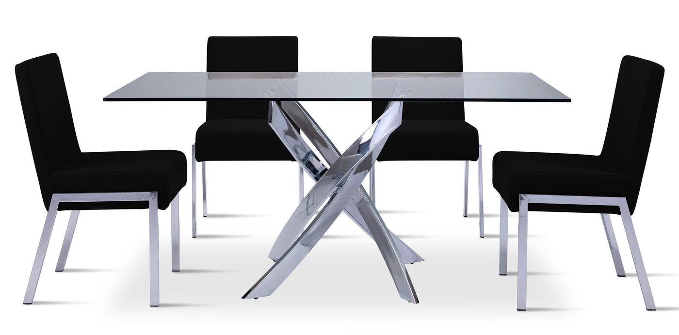 Ellis 5-Piece Dining Set-Glass, Chrome, Black