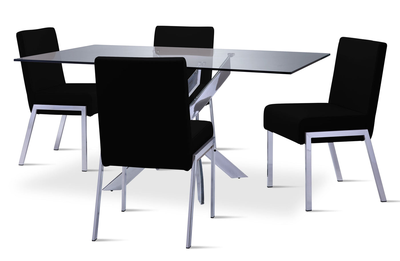 Ellis 5-Piece Dining Set-Glass, Chrome, Black