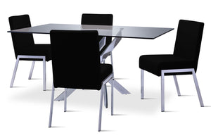 Ellis 5-Piece Dining Set-Glass, Chrome, Black