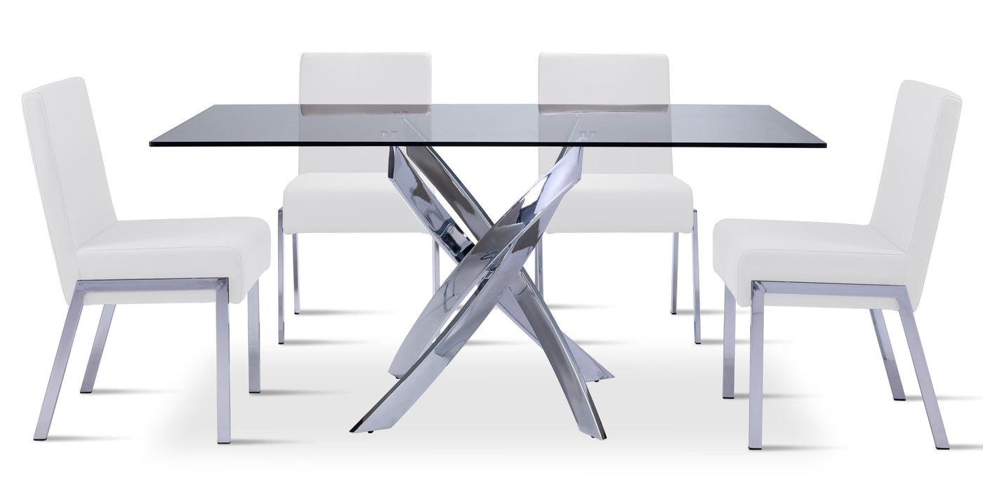 Ellis 5-Piece Dining Set- Glass, Chrome, White