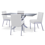 Ellis 5-Piece Dining Set- Glass, Chrome, White