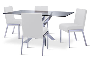 Ellis 5-Piece Dining Set- Glass, Chrome, White