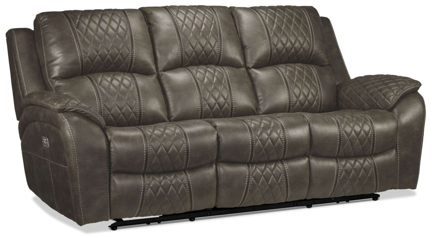 Wesley Dual Power Reclining Sofa and Dual Power Reclining Loveseat with Console - Granite