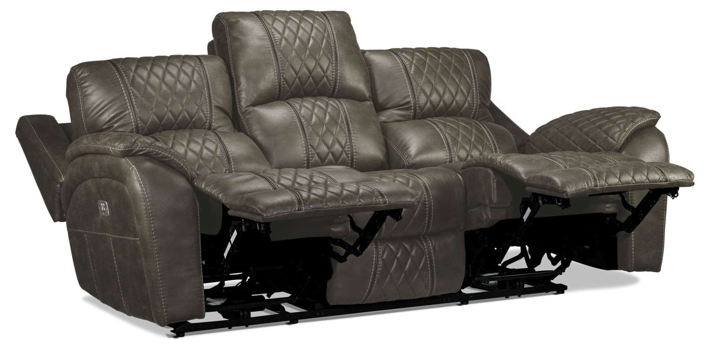 Wesley Dual Power Reclining Sofa and Dual Power Reclining Loveseat with Console - Granite