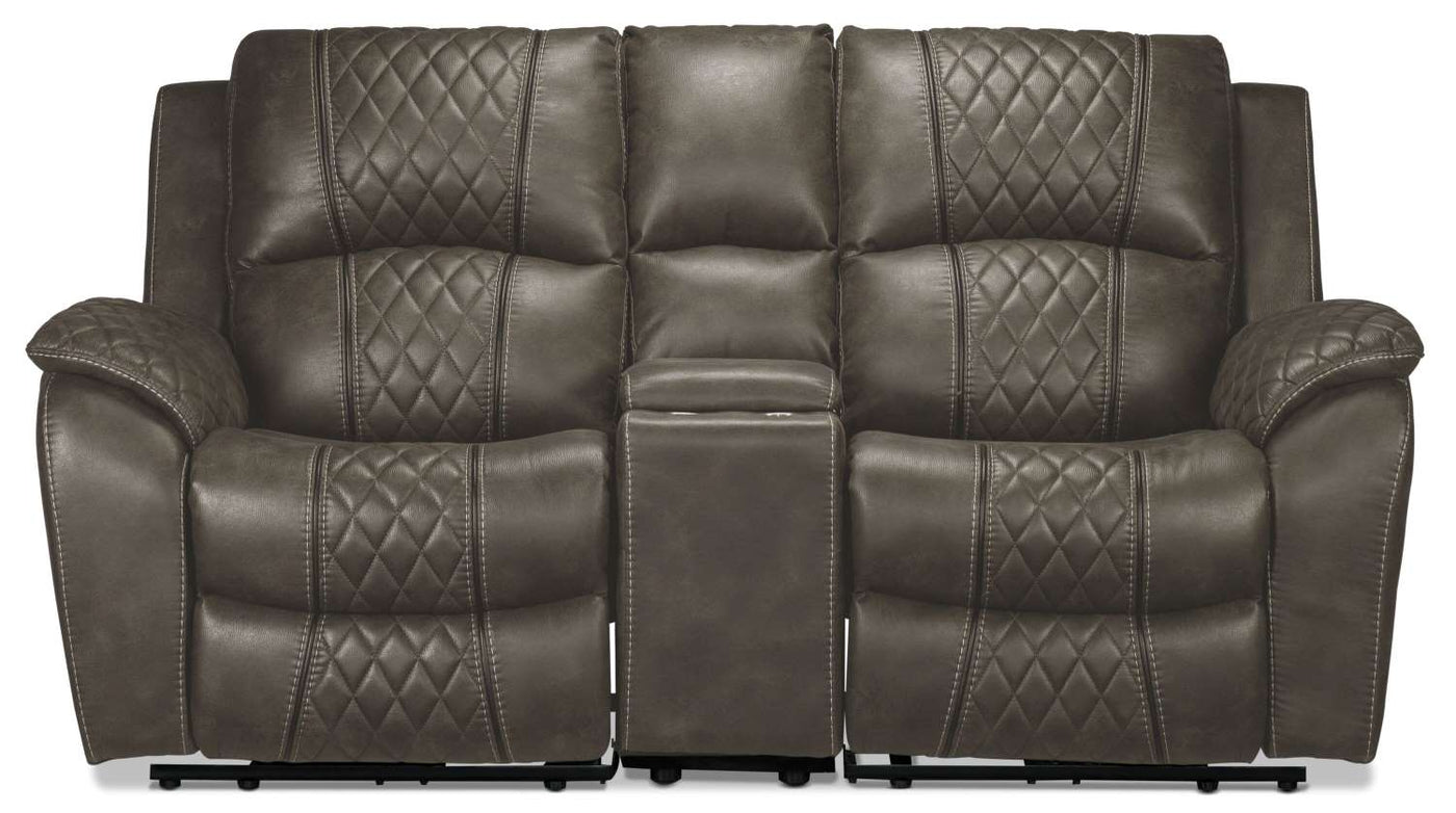 Wesley Dual Power Reclining Loveseat with Console - Granite