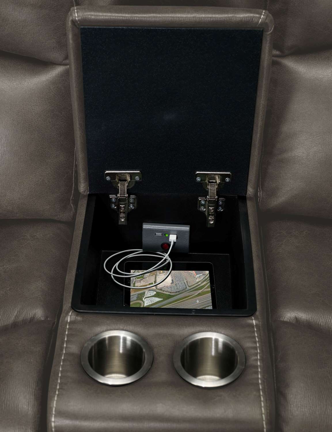 Wesley Dual Power Reclining Sofa and Dual Power Reclining Loveseat with Console - Granite