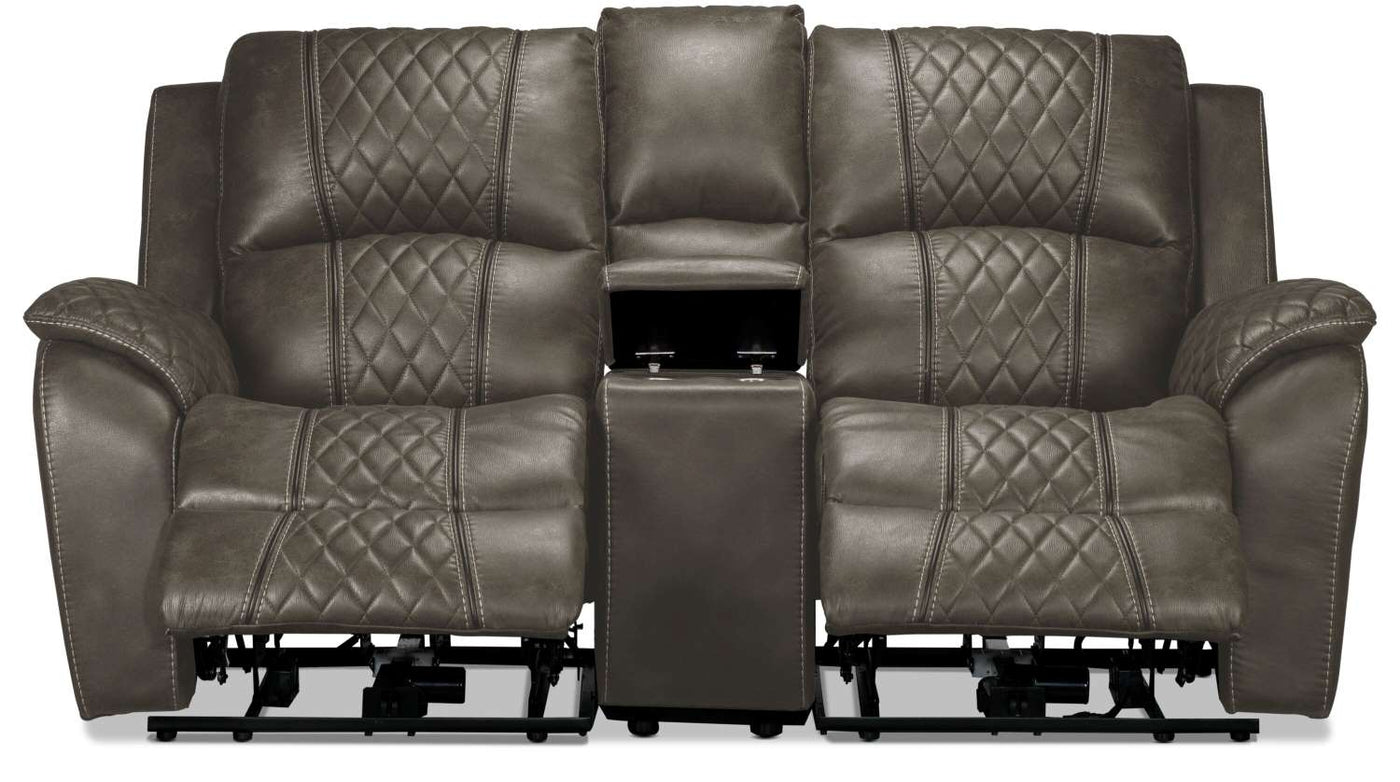 Wesley Dual Power Reclining Loveseat with Console - Granite