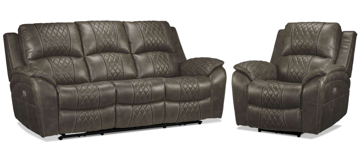 Wesley Dual Power Reclining Sofa and Dual Power Recliner - Granite