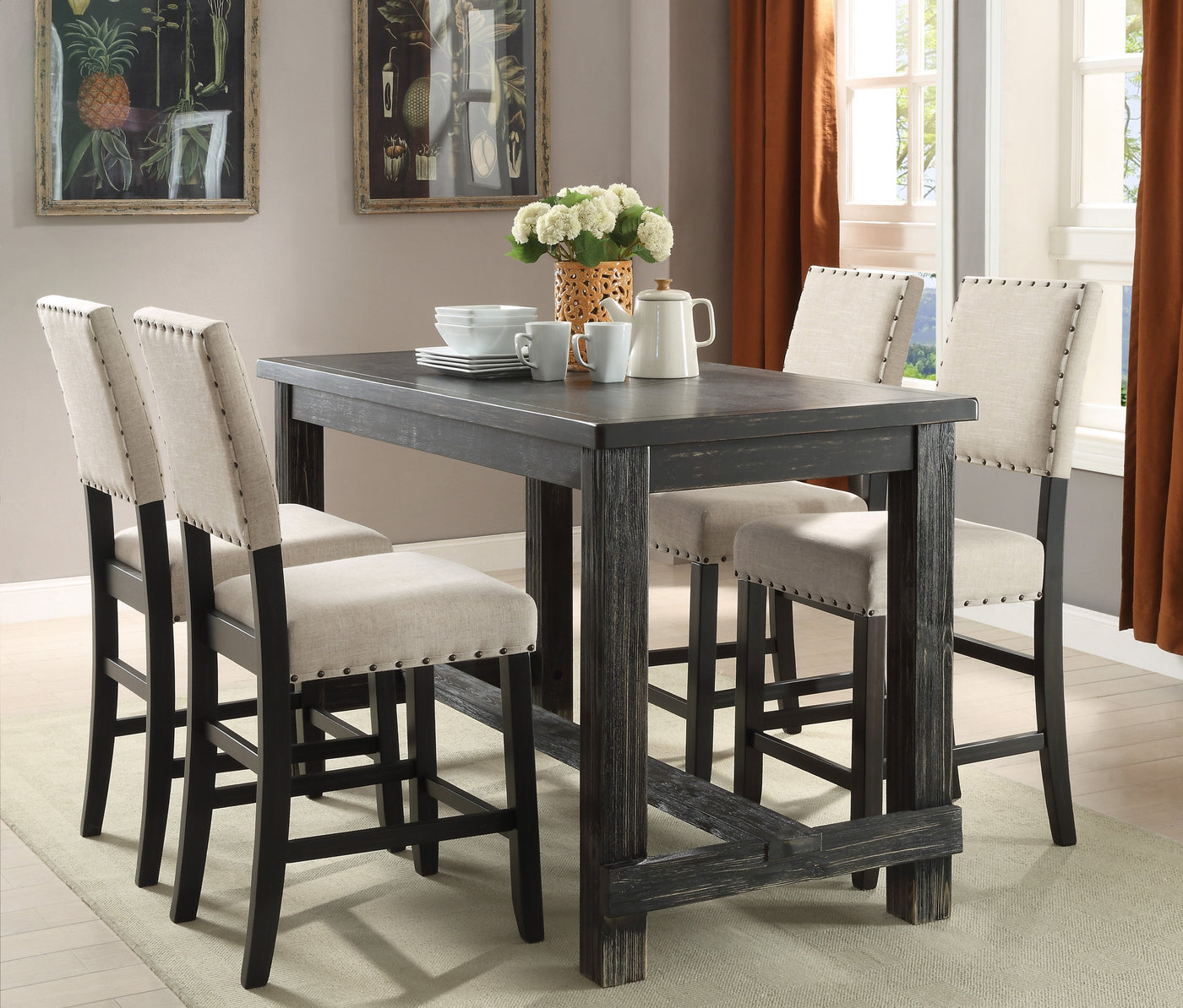 Jackson 5-Piece Counter-Height Dining Set - Dark Grey and Cream