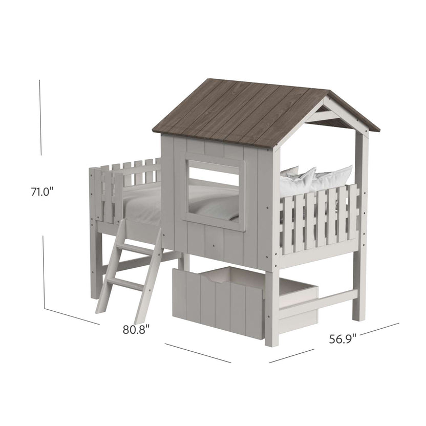 Lodge Twin Bed with Ladder Fencing - Cream