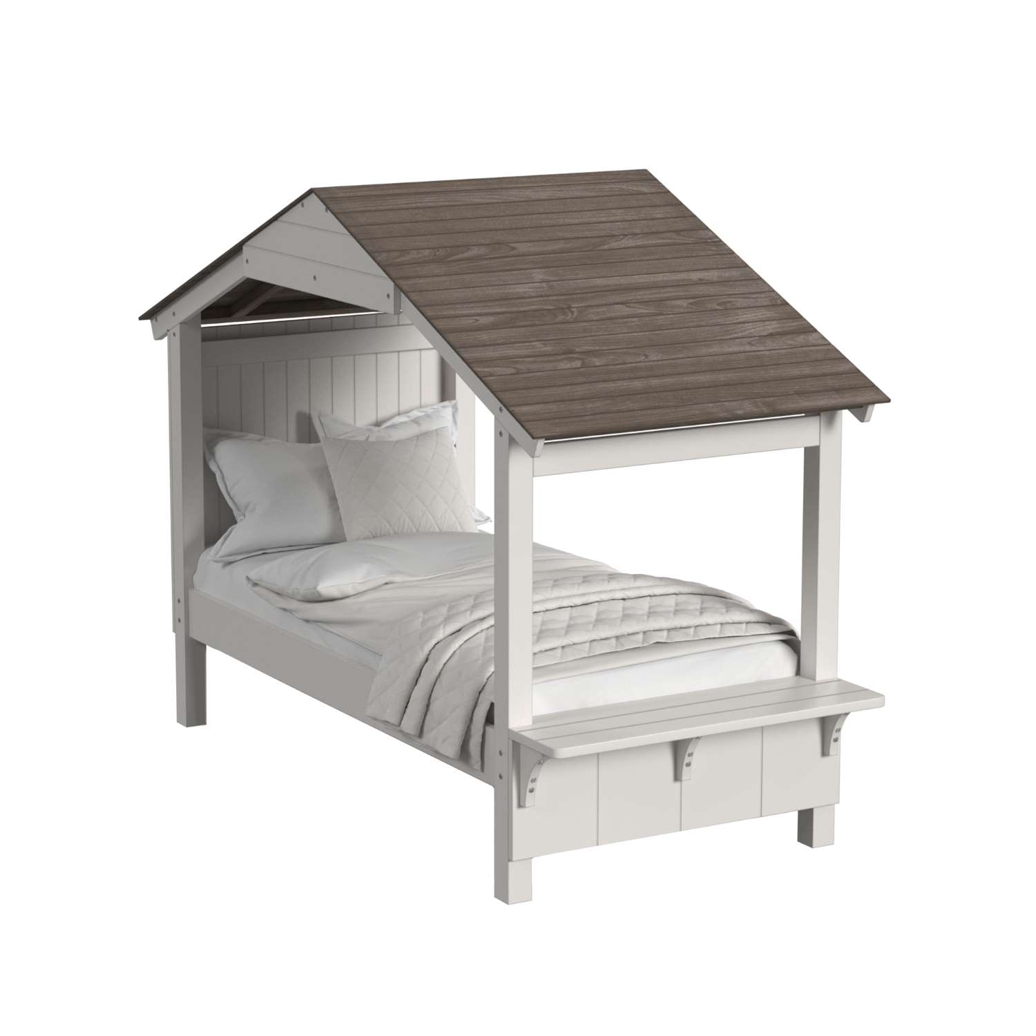 Lodge Twin Bed with Full Roof - Cream