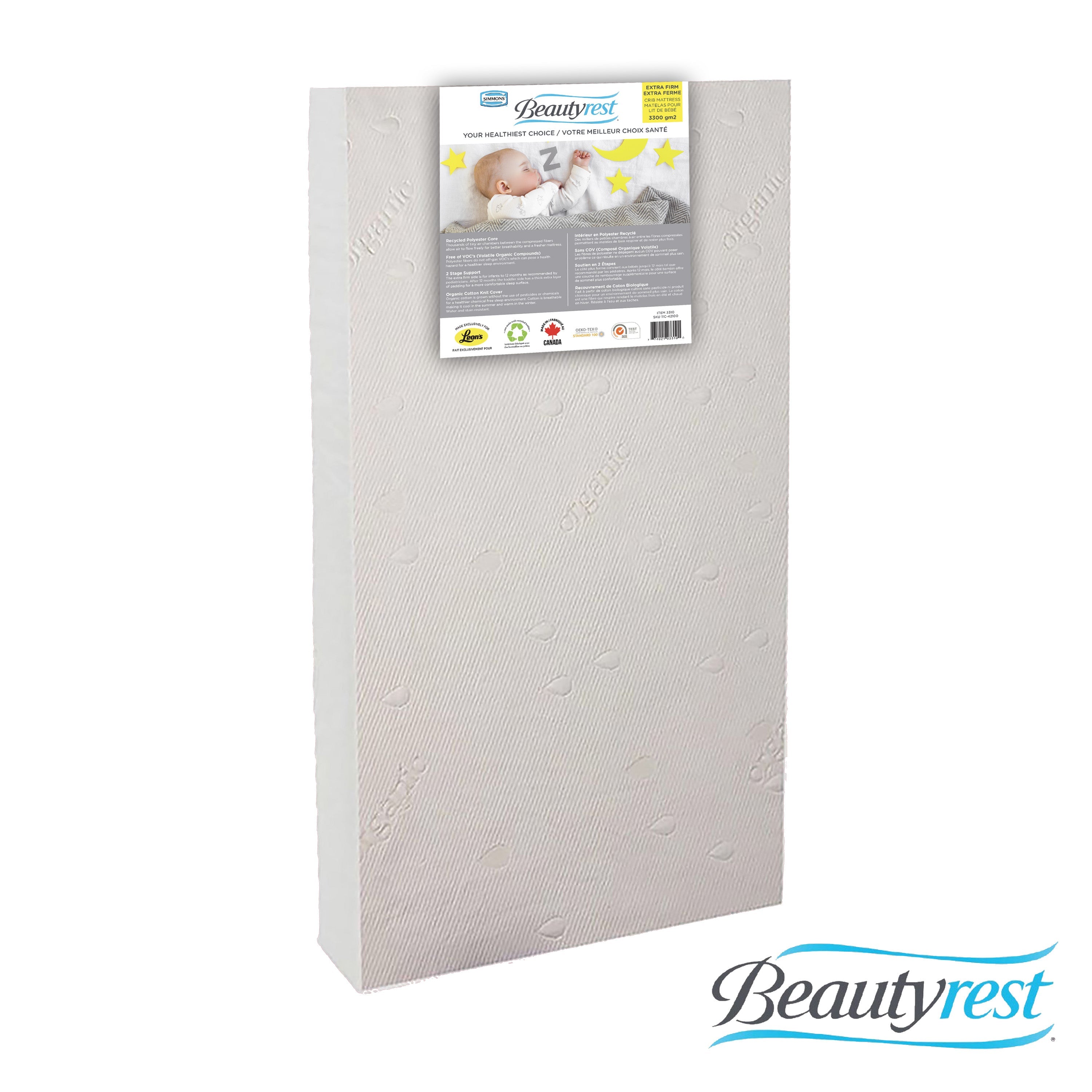 Simmons "Beautyrest" Organic Cotton Crib Mattress - White