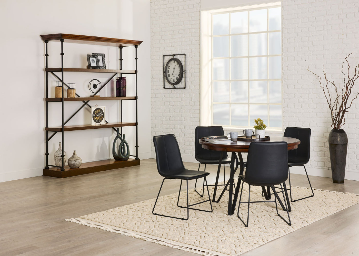 Leo 5-Piece Dining Set - Brown Cherry, Black