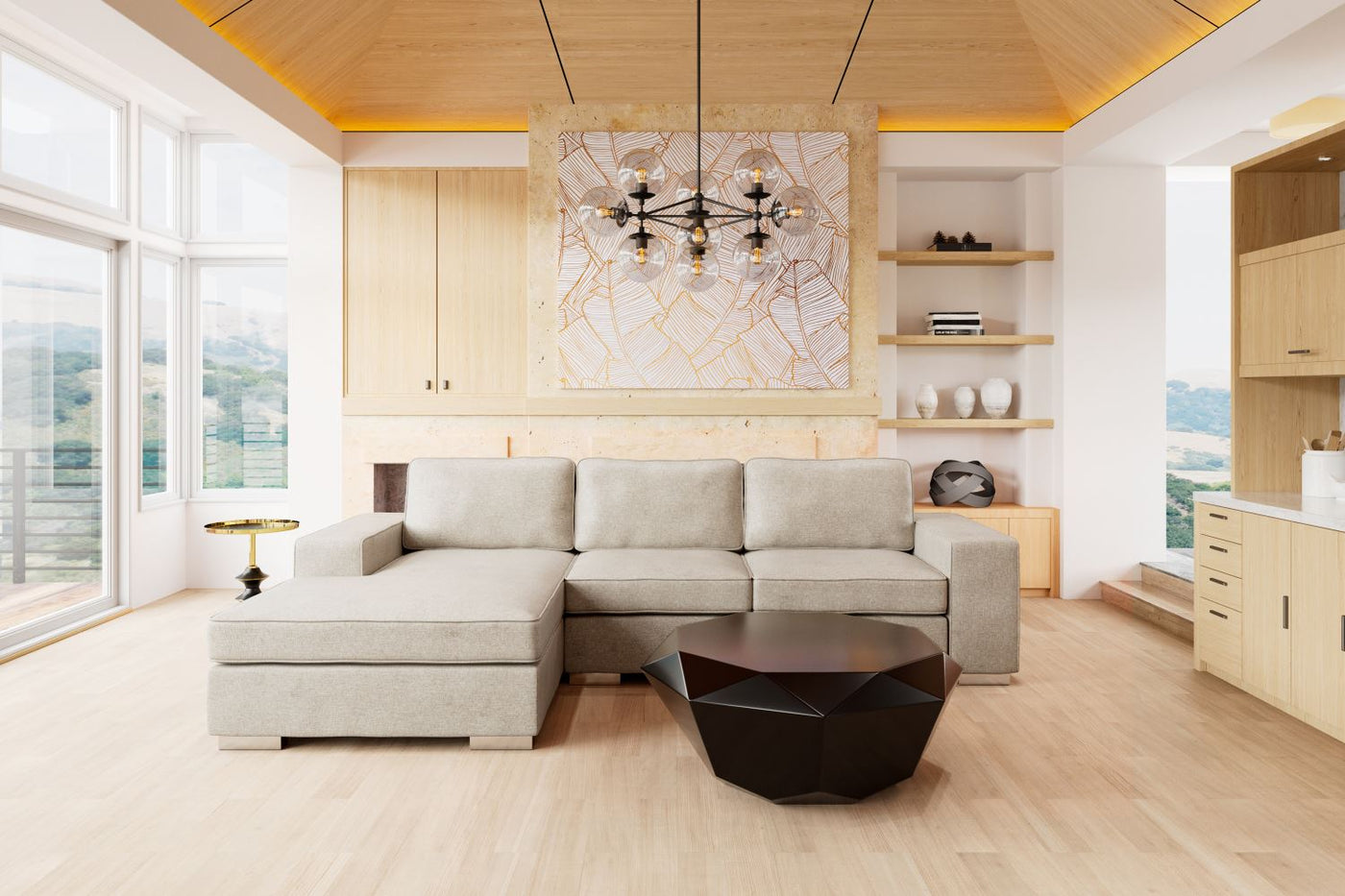 Algarve Linen Look Sectional with Reversible Chaise - Beige