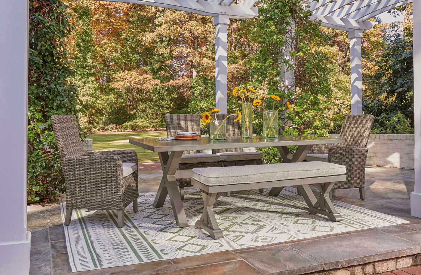 Beachcroft - 6-Piece Outdoor Dining - Beige, Brown