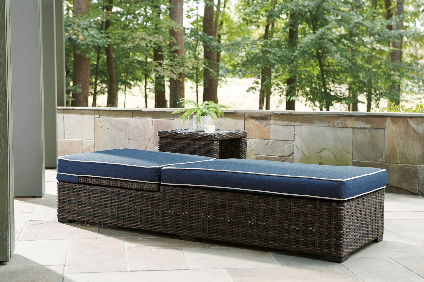 Grasson Lane - Outdoor Chaise Lounge - Blue, Brown