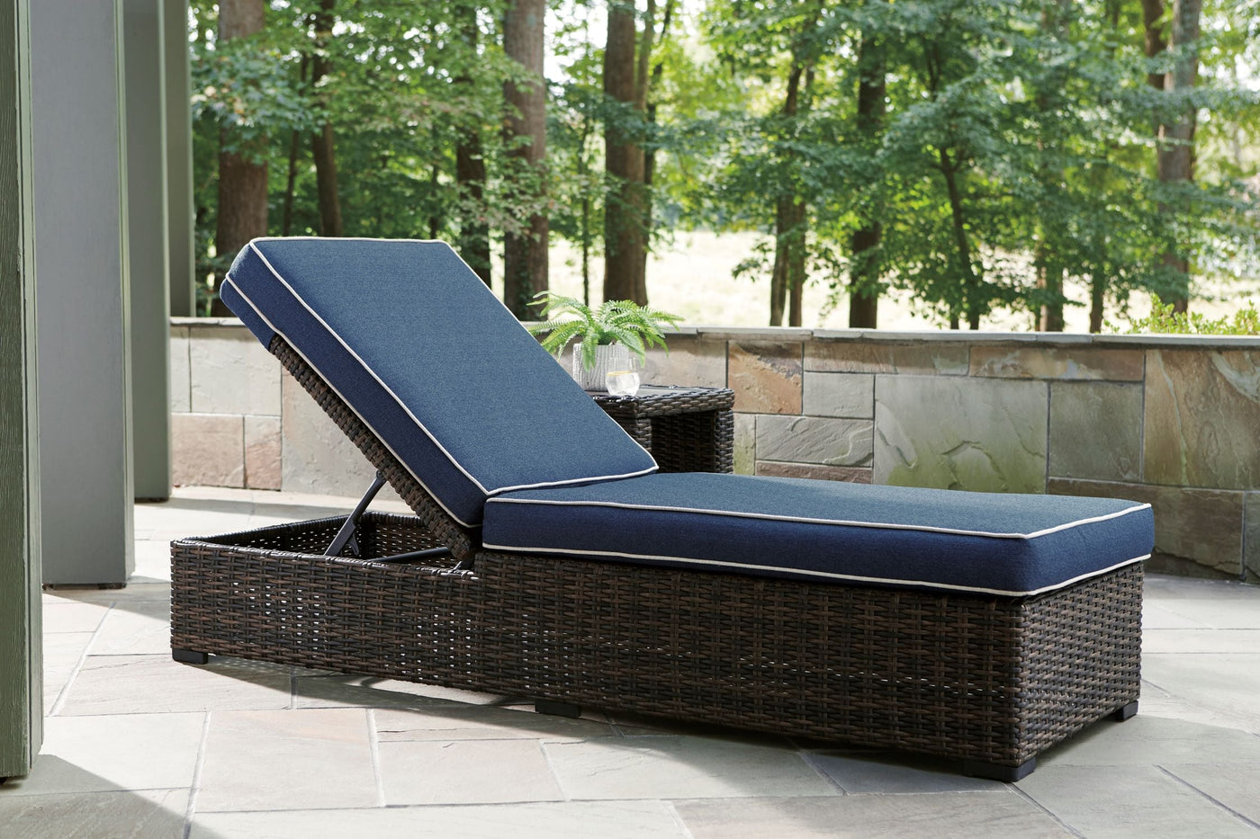 Grasson Lane - Outdoor Chaise Lounge - Blue, Brown