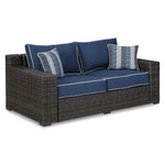 Grasson Lane - Outdoor Loveseat - Blue, Brown