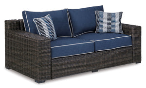 Grasson Lane - Outdoor Loveseat - Blue, Brown