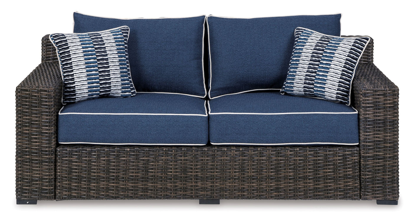 Grasson Lane - Outdoor Loveseat - Blue, Brown