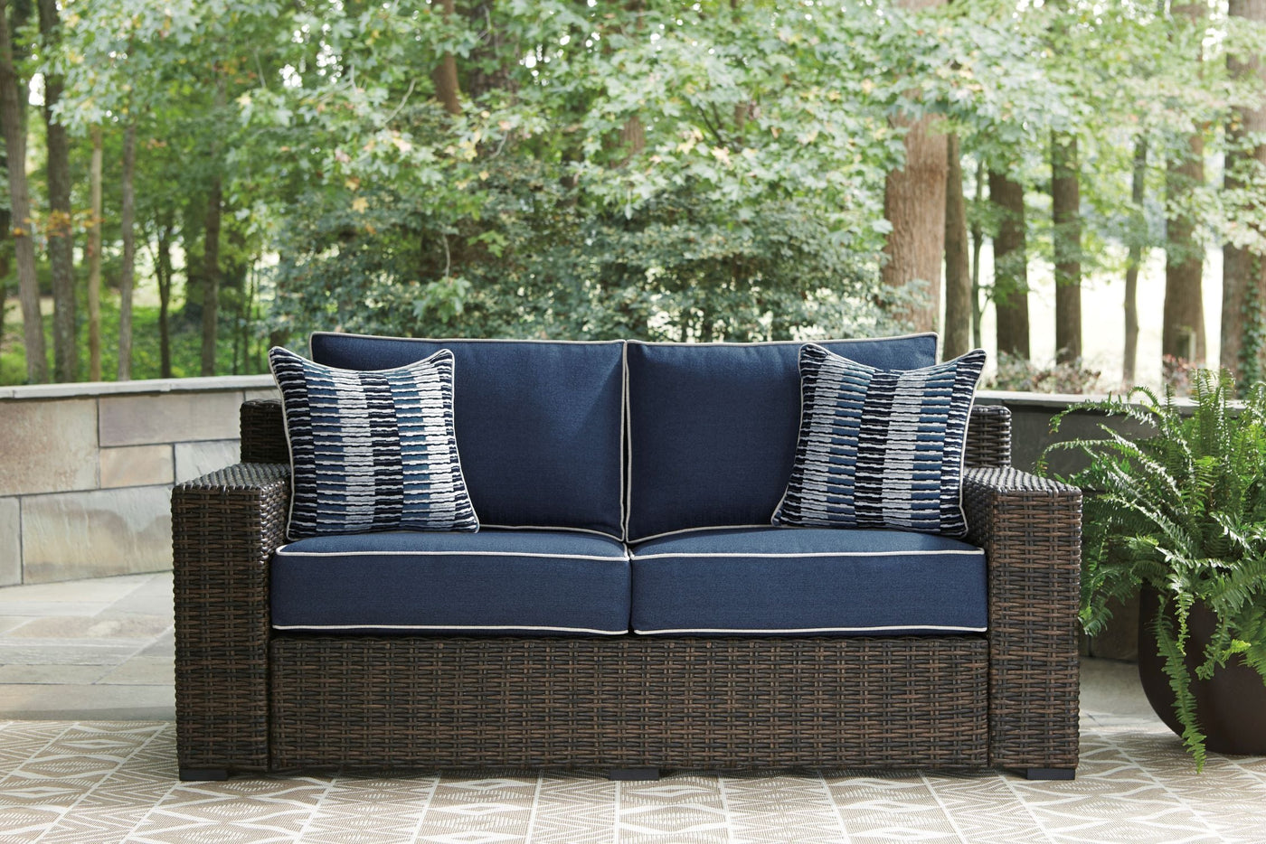 Grasson Lane - Outdoor Loveseat - Blue, Brown