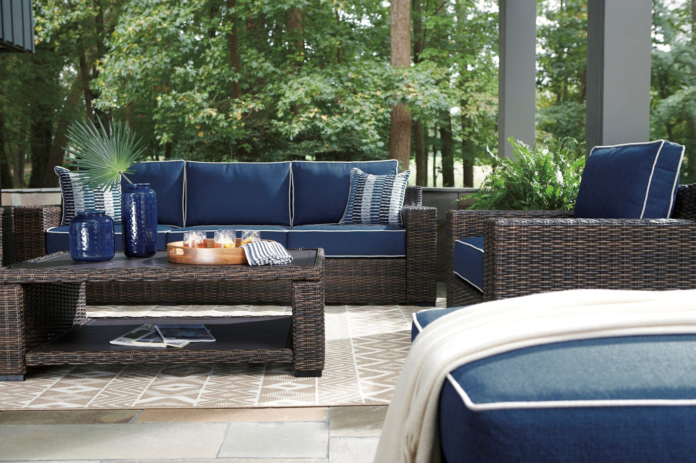 Grasson Lane - Outdoor Sofa - Blue, Brown