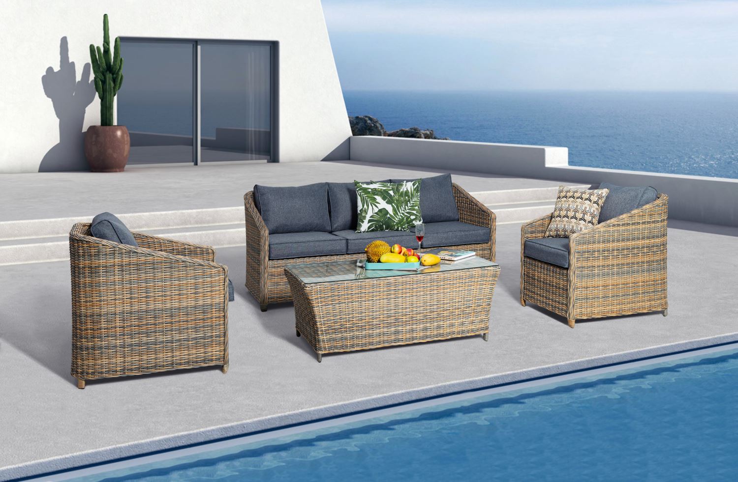 Ellington 4-Piece Outdoor Conversation Set - Taupe/Beige